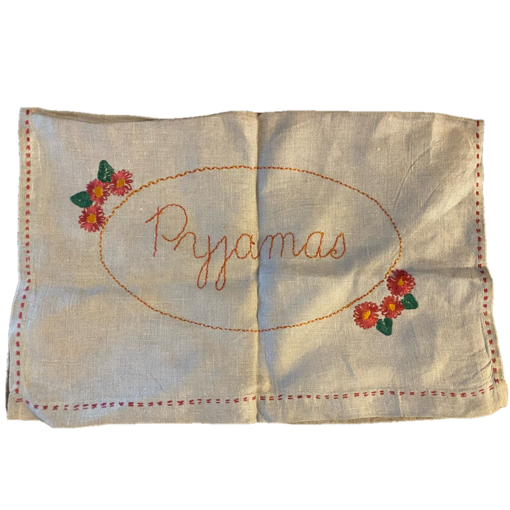 Vintage Embroidered Linen Lingerie Pyjama Pajama Nightwear Case Storage Pouch